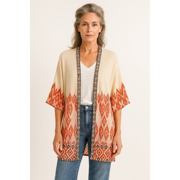 CHICOS shirt jacket tunic duster kimono aztec hippie boho lightweight XS 3 - Picture 1 of 9